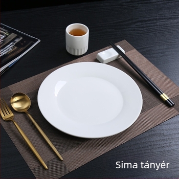Fehér porcelán vacsora tányér – lapos, kerek Moonlight dizájn, steak-tányér, logóval
