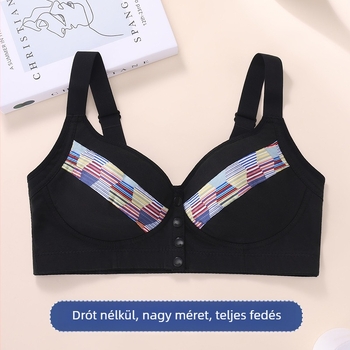 Női elöl záródó melltartó, vezeték nélküli, vékony kosarakkal, mintás nyomtatás, nagy méret, állítható pántok