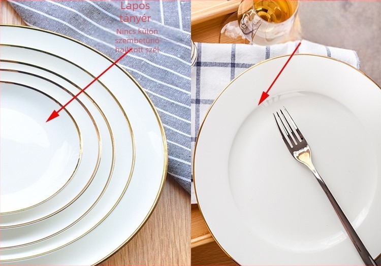 Porcelán nyugati stílusú kerek tányér kézzel festett felülettel, csíkos mintával