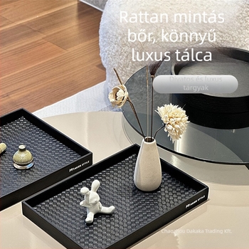 Bőr aromaterápiás tál bejárati tároláshoz — téglalap alakú, mintázat rattan fonat, könnyű luxus retro stílus, logó nyomtatás, testreszabás elérhető