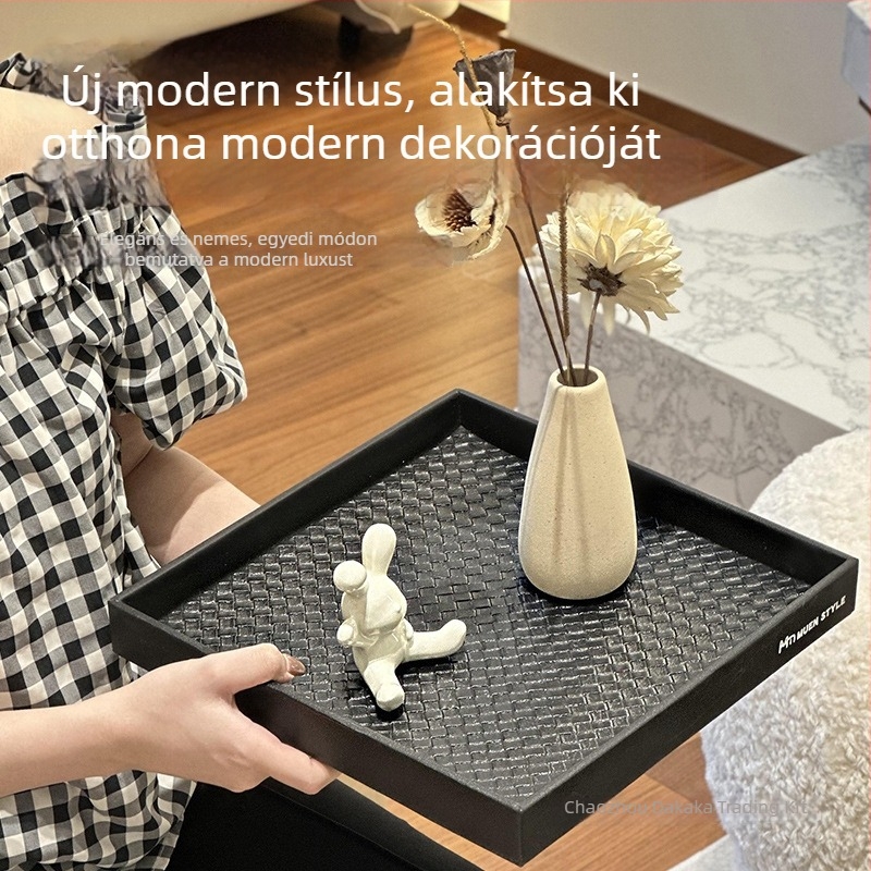 Bőr aromaterápiás tál bejárati tároláshoz — téglalap alakú, mintázat rattan fonat, könnyű luxus retro stílus, logó nyomtatás, testreszabás elérhető