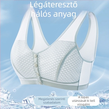 Vest-stílusú, merev melltartó középkorú és idős nőknek, 3/4 kosár, vékony formázó kosár, előre záródó, rögzített dupla vállpánt, fő anyag nylon (80-90%)