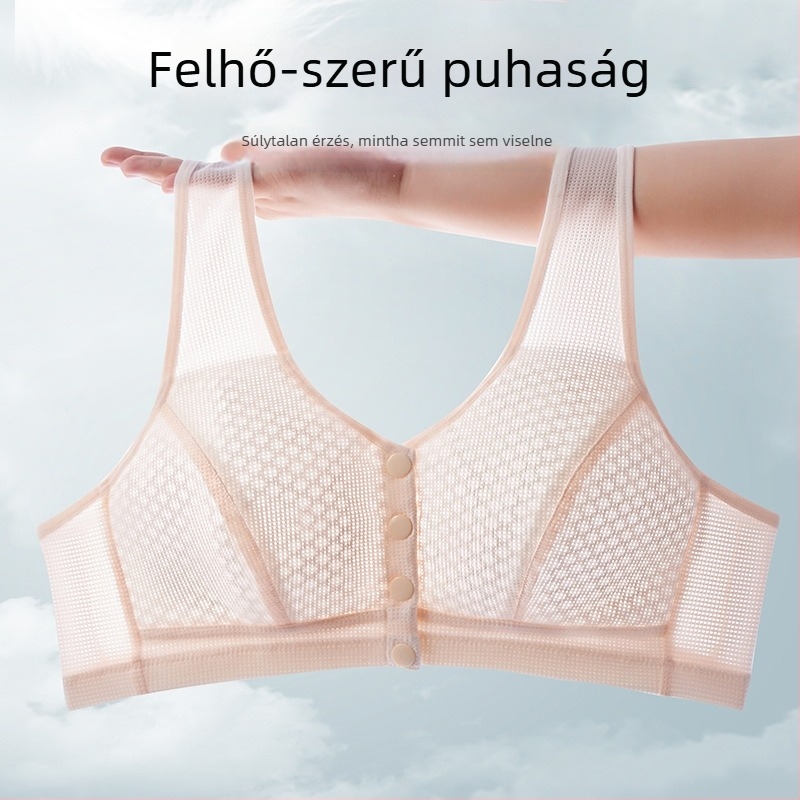 Vest-stílusú, merev melltartó középkorú és idős nőknek, 3/4 kosár, vékony formázó kosár, előre záródó, rögzített dupla vállpánt, fő anyag nylon (80-90%)