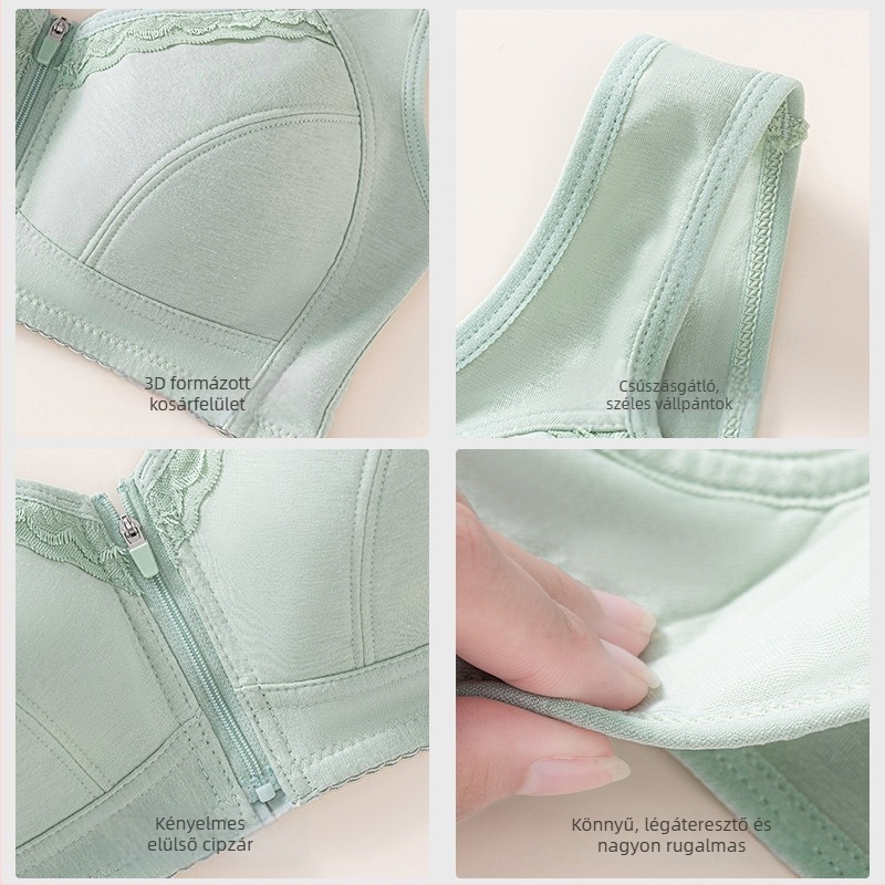 Puha pamut melltartó elöl záródó, merevítő nélküli, mellény-stílus, plusz méret, hátformázó design