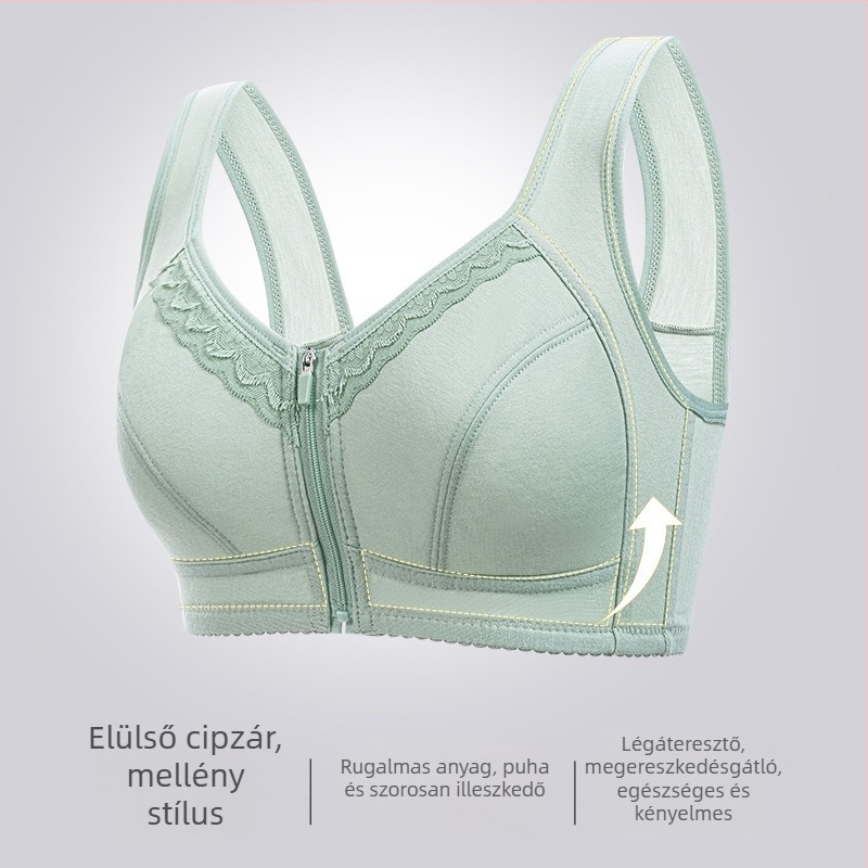 Puha pamut melltartó elöl záródó, merevítő nélküli, mellény-stílus, plusz méret, hátformázó design