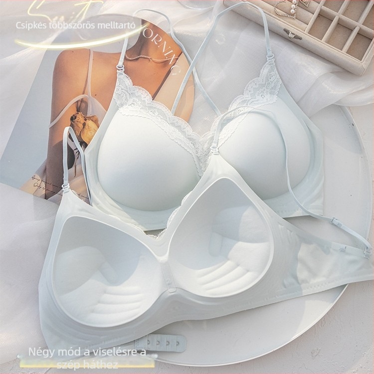 Varrásmentes melltartó nőknek kis méretű mellel - keresztpántos nyakhoz, vékony spagetti pántok, merevítő nélkül, 3/4 kosár, vékony formázott kosár, légáteresztő támogatás, gyönyörű hátsó rész, levehető dupla pántok
