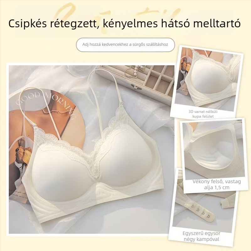 Varrásmentes melltartó nőknek kis méretű mellel - keresztpántos nyakhoz, vékony spagetti pántok, merevítő nélkül, 3/4 kosár, vékony formázott kosár, légáteresztő támogatás, gyönyörű hátsó rész, levehető dupla pántok