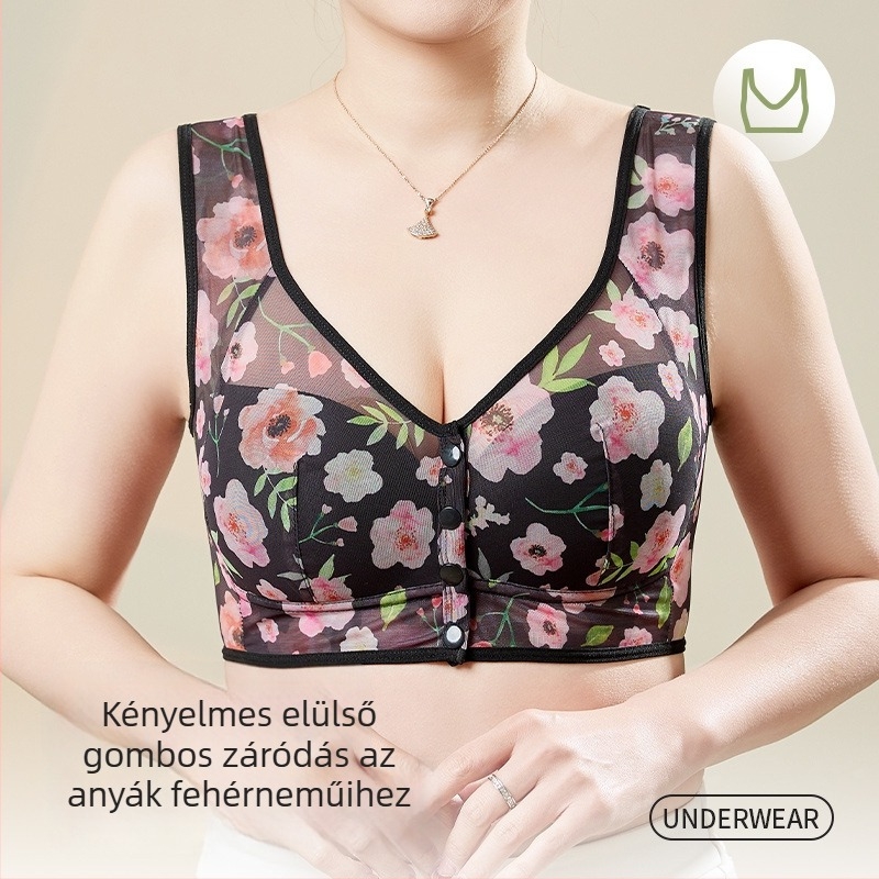 Anyasági melltartó elöl záródó, drót nélküli, mintás, lélegző, push-up kosár, mellény-stílus, plusz méret