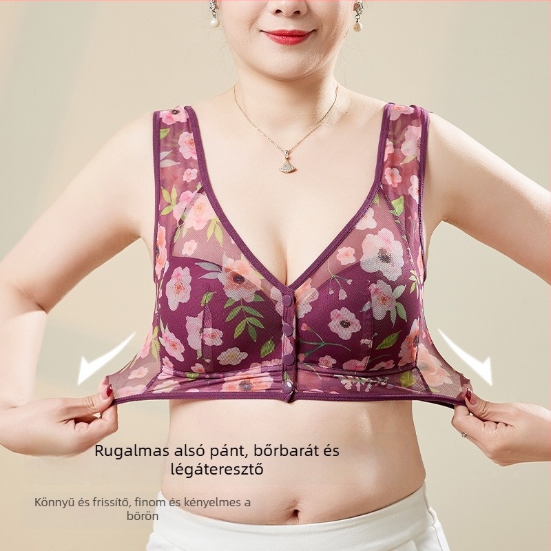 Anyasági melltartó elöl záródó, drót nélküli, mintás, lélegző, push-up kosár, mellény-stílus, plusz méret