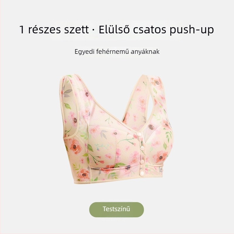 Anyasági melltartó elöl záródó, drót nélküli, mintás, lélegző, push-up kosár, mellény-stílus, plusz méret