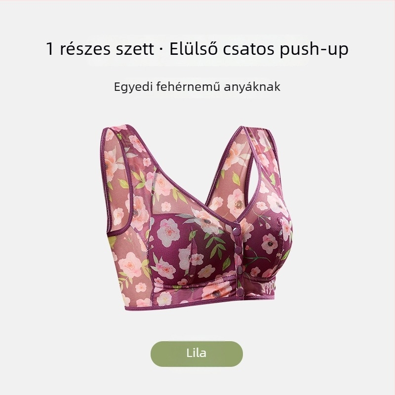 Anyasági melltartó elöl záródó, drót nélküli, mintás, lélegző, push-up kosár, mellény-stílus, plusz méret