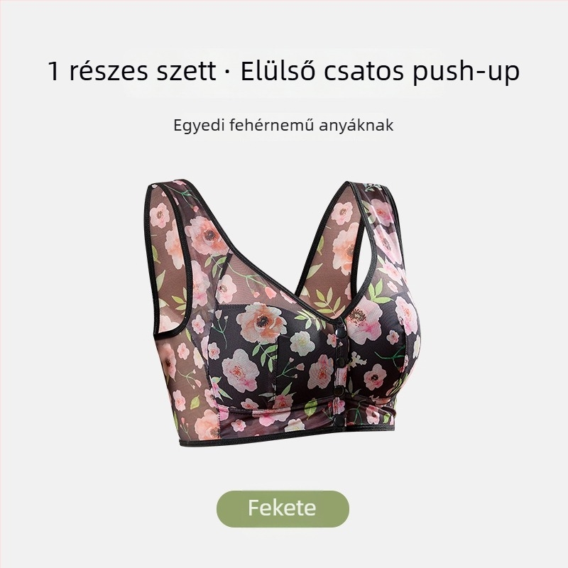 Anyasági melltartó elöl záródó, drót nélküli, mintás, lélegző, push-up kosár, mellény-stílus, plusz méret