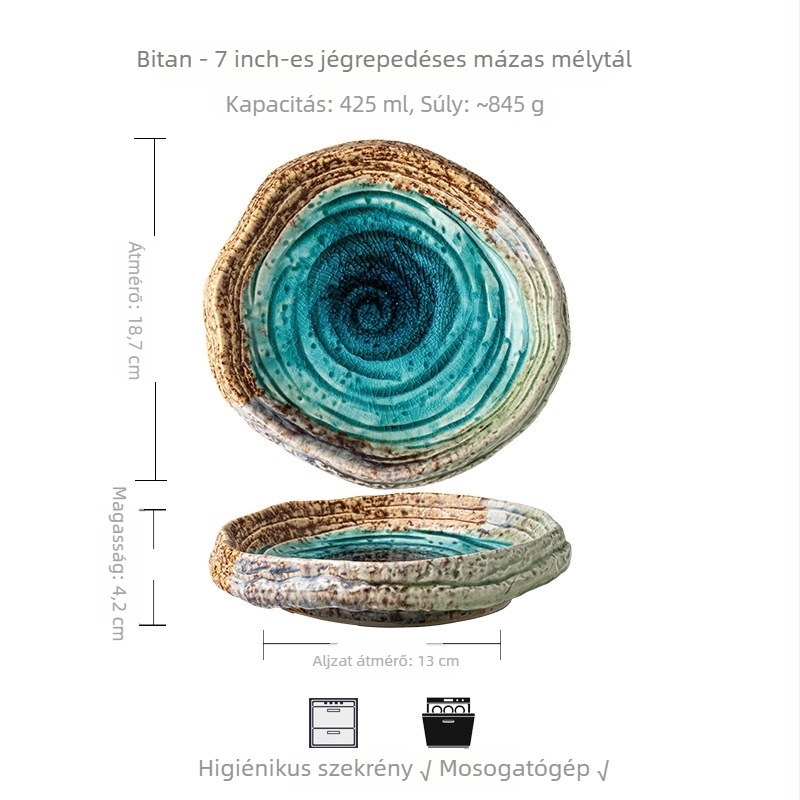 Porcelános salátás tál speciális formával, retro stílussal, jégrepedezett mázzal