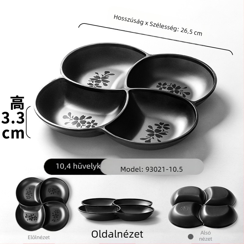 Négy rekeszes melamin osztott tál, matt felület, ideális bár snackekhez szállodákban, logónyomás lehetőség
