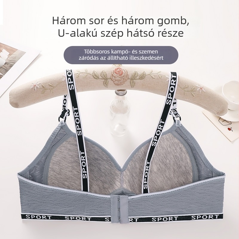 Drót nélküli melltartó, teljes kosár, Push-Up, hátsó tartás és anti-prolaps; anyag Nylon, bélés pamut; merev vállpántok; hátul három sor kapocs