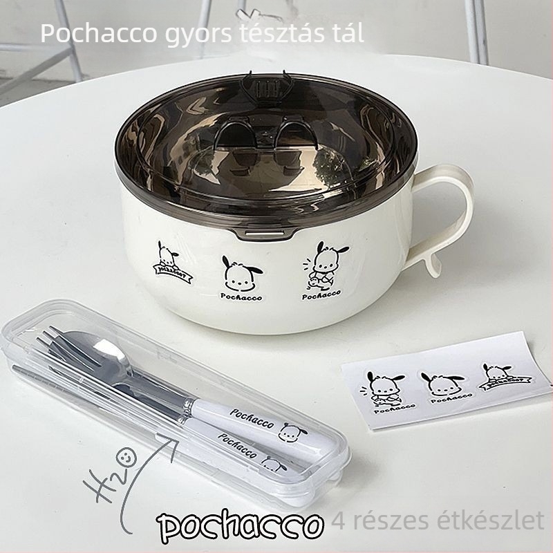 304 rozsdamentes acél ramen tál fedővel, japán stílusú, dupla réteg, drenázs funkcióval, kapacitás 800–1000 ml