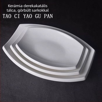 Porcelán tál, szabálytalan alakú, mázas felület, logó nyomtatásának lehetősége, 2023-as piacra dobás