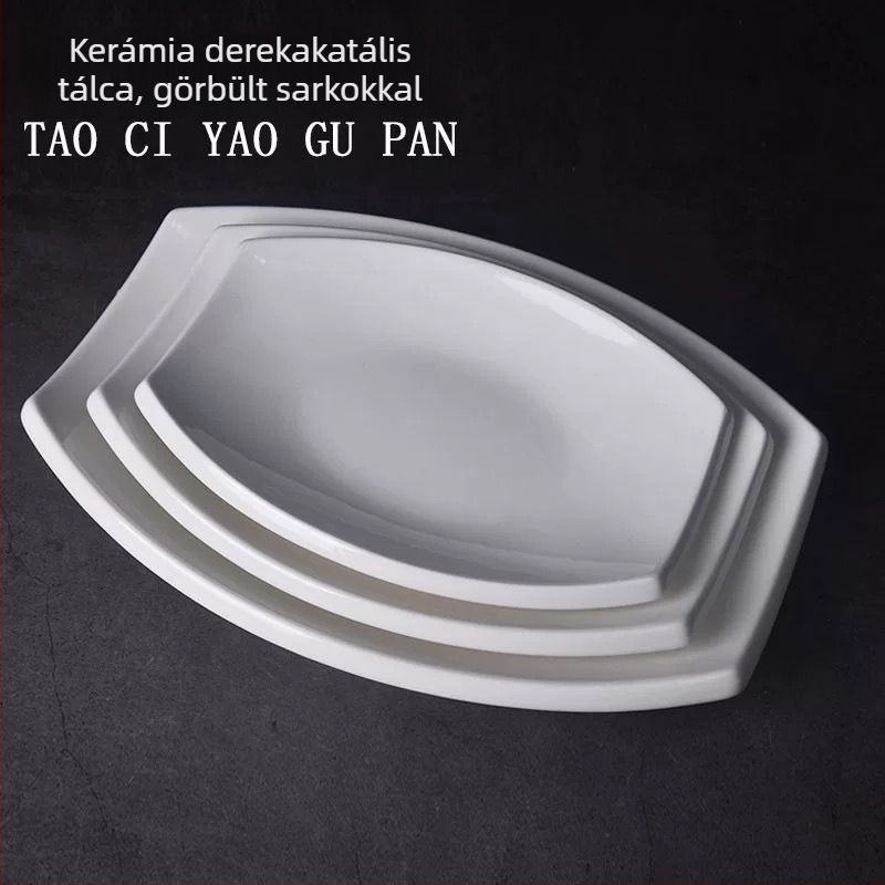 Porcelán tál, szabálytalan alakú, mázas felület, logó nyomtatásának lehetősége, 2023-as piacra dobás