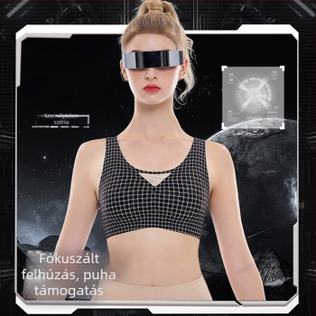 Bio-kerámiás, varrás nélküli sportmelltartó, fix kosár, teljes kosár, formázott kosár, rögzített dupla vállpántok, lélegző nylon spandex bélés, testformázó