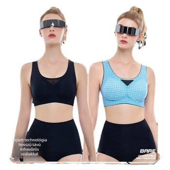 Bio-kerámiás, varrás nélküli sportmelltartó, fix kosár, teljes kosár, formázott kosár, rögzített dupla vállpántok, lélegző nylon spandex bélés, testformázó