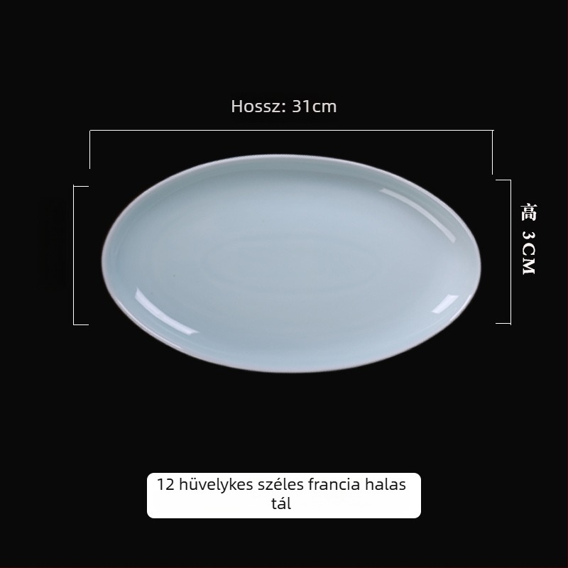Halas tál, porcelán ovális alak, aláglazúros felület; mikrohullámú sütőben és mosogatógépben használható