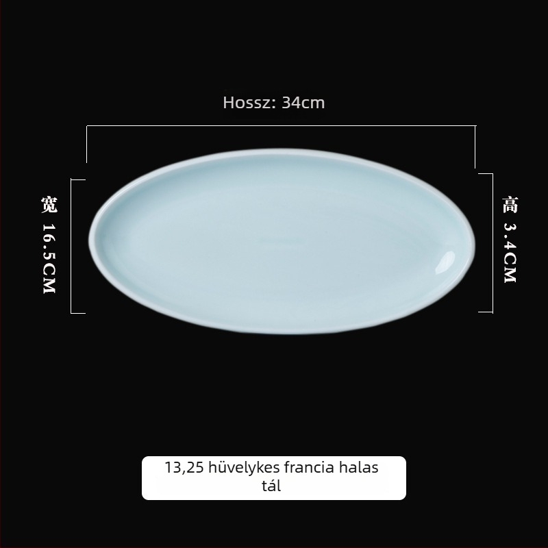 Halas tál, porcelán ovális alak, aláglazúros felület; mikrohullámú sütőben és mosogatógépben használható