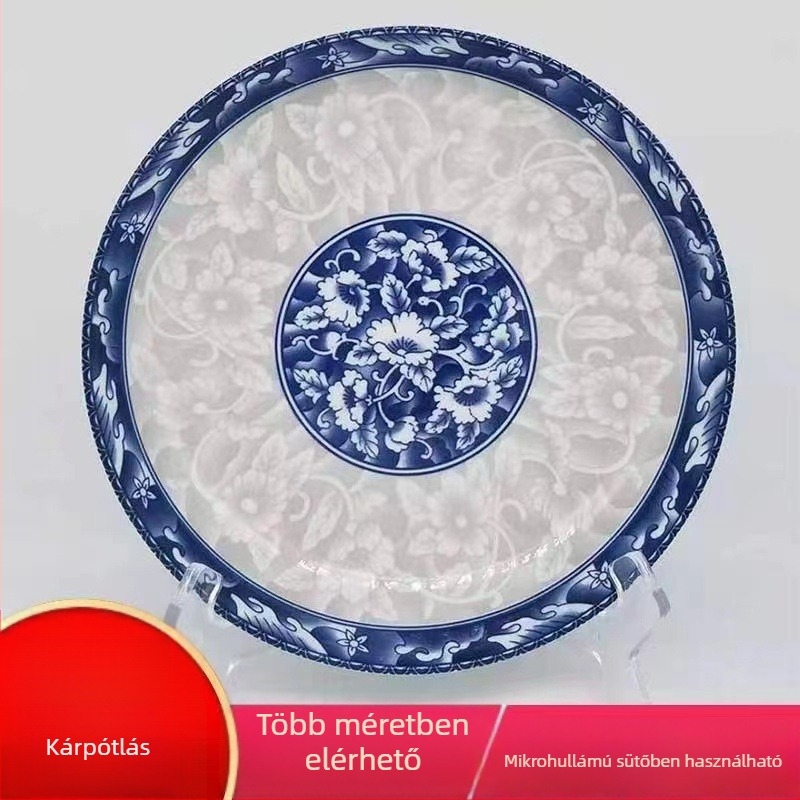 Kerámia étkészlet hagyományos porcelán motívummal, kerek alak, alglazúros felület, logónyomtatás és testreszabás elérhető