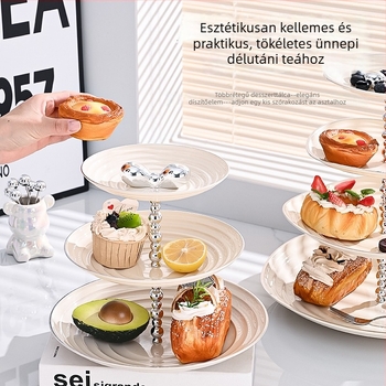 Kerek, többszintű gyümölcs- és desszerttál, PET anyag, reliefes felület, könnyed luxus retro stílus