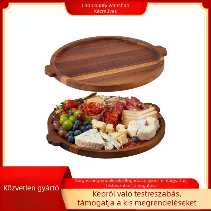 Kerek akácfa tálca – japán stílusú, modern minimalist dizájn, logónyomás és testreszabás elérhető, növényi olaj felületkezelés