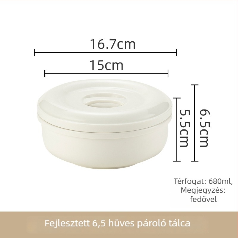 Porcelán gőzölő tál fedővel, tojás, leves és párolt hús számára — mikrohullámú sütőben használható, ajándékba kész, testre szabható