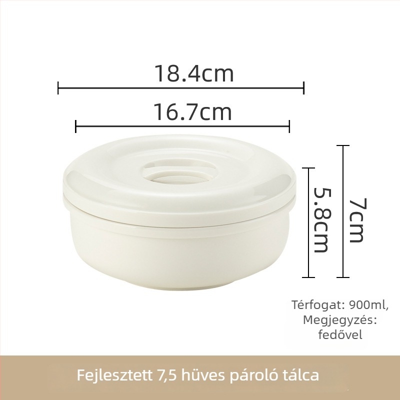 Porcelán gőzölő tál fedővel, tojás, leves és párolt hús számára — mikrohullámú sütőben használható, ajándékba kész, testre szabható