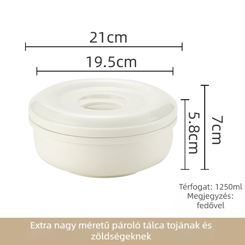 Porcelán gőzölő tál fedővel, tojás, leves és párolt hús számára — mikrohullámú sütőben használható, ajándékba kész, testre szabható