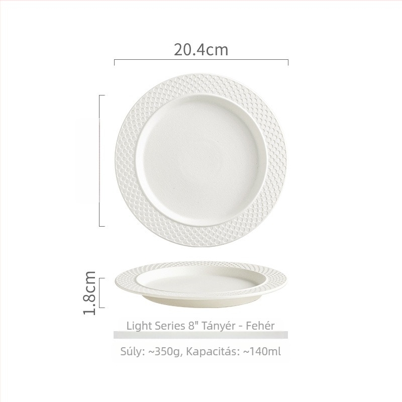 Porcelán lapos tál, matt felülettel, kerek formájú, mikrohullámú sütőhöz használható, modern minimalist stílus