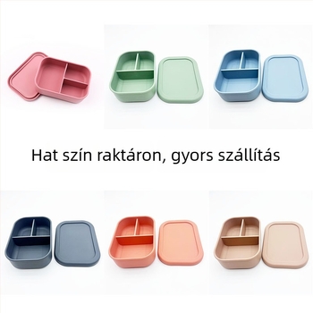 Élelmiszer-minőségű szilikon ételhordó, téglalap alakú, három részes, diákoknak és irodai dolgozóknak, mikrohullámú sütőben használható.