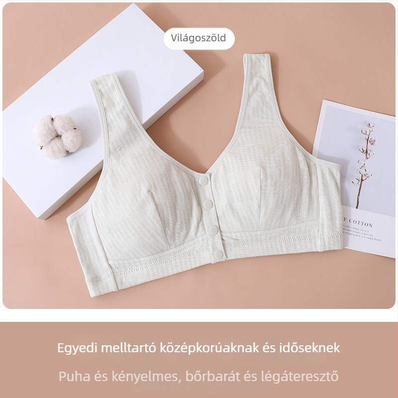 Plusz méretű melltartó előröl zárható, merevítő nélkül, pamut kockás, nőknek és időseknek, kényelmes és lélegző