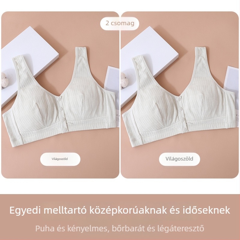 Plusz méretű melltartó előröl zárható, merevítő nélkül, pamut kockás, nőknek és időseknek, kényelmes és lélegző