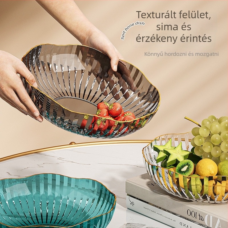 Kerek PET gyümölcs- és nassolnivalaktál, könnyed luxus stílus, injekciós formázású felület, logó nyomtatás lehetséges