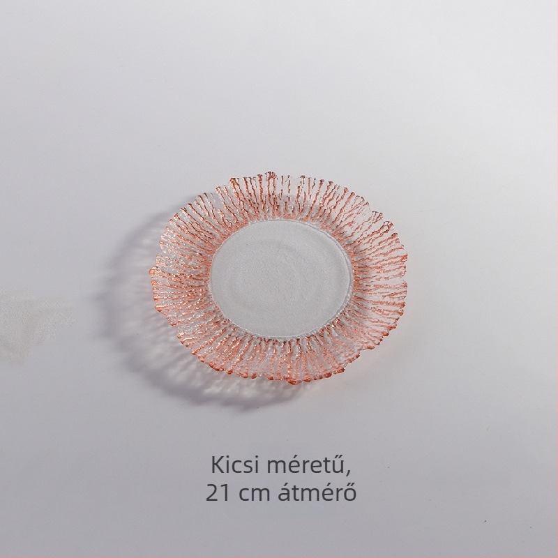 Üveg gyümölcstál - csíkos minta, arany kontúrral, kerek alak, modern egyszerű stílus, lapos tál