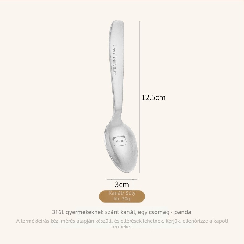 Gyerekeknek szóló kanál, rozsdamentes acél, panda dizájn, tükrös felülettel