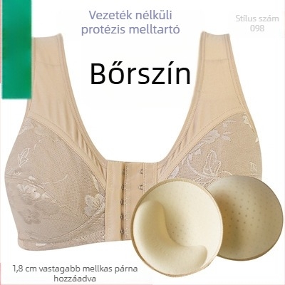 Posztoperatív szilikon melltartó-vest pamutból, előre záródó, drót nélküli, vékony kosár, időseknek