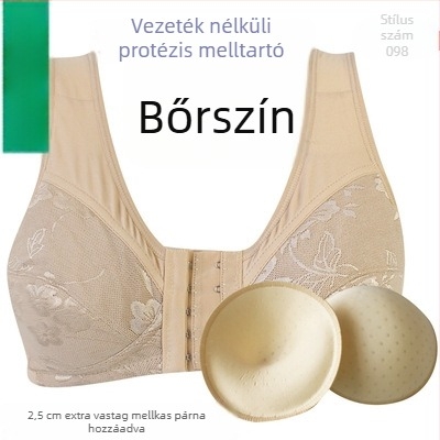 Posztoperatív szilikon melltartó-vest pamutból, előre záródó, drót nélküli, vékony kosár, időseknek