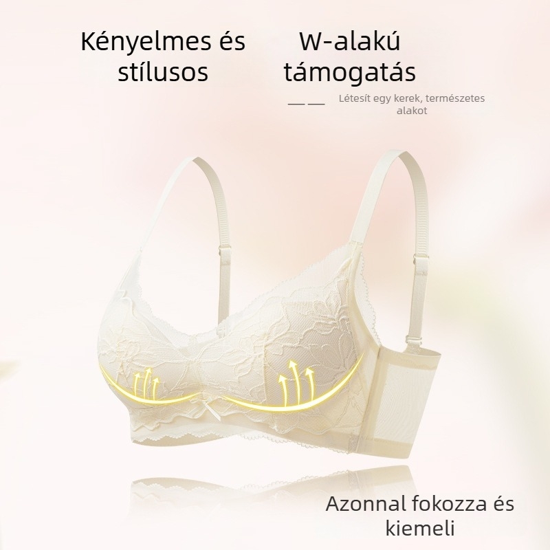 Csipkés push-up melltartó nőknek, vezeték nélküli, 3/4 kosár, középméretű kosár, nylon anyag, Modal bélés, hátoldali négyoszlopos zár