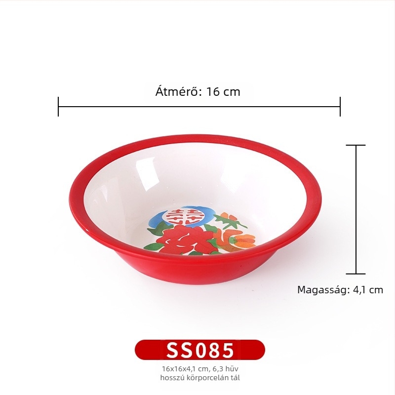 Mély melamin tál virágmintával, új kínai stílus, kör alakú, felület dekálokkal