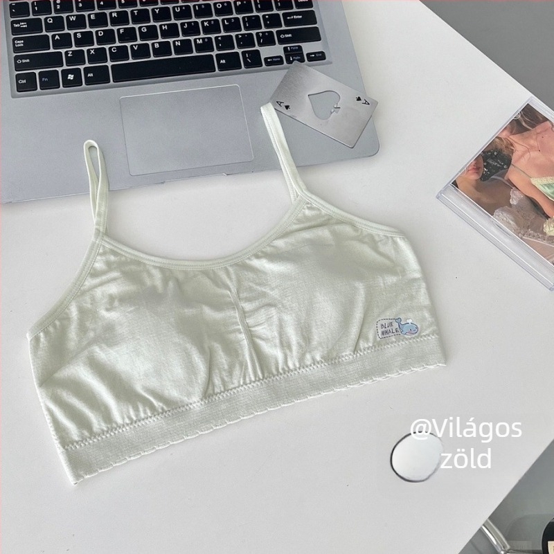 Lányoknak sportos melltartó-vest a második fejlődési szakaszban (12–15 év), teljes kosár, közepes formájú kosár latex anyaggal, rögzített dupla vállpántok