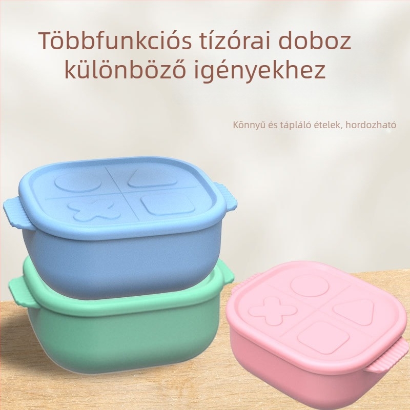 Szilikon ebéddoboz, négyzet alakú, szigetelt, mikrohullámú sütőben használható, modern minimalista stílusú, több rétegű Bento doboz