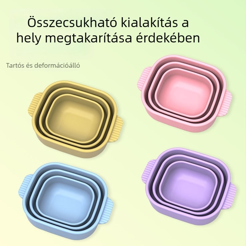 Szilikon ebéddoboz, négyzet alakú, szigetelt, mikrohullámú sütőben használható, modern minimalista stílusú, több rétegű Bento doboz