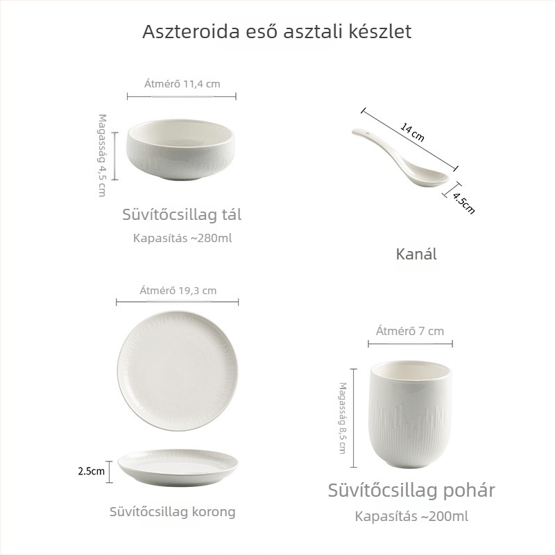 Porcelán étkészlet szállodákhoz, 4 darabos, alsó glazúrozás díszítés, egyszínű mintázat, könnyű lux stílus