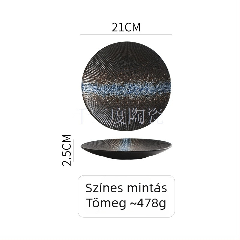 Kerek porcelán vacsoratányér, aláglazúros vonalas mintával, mikrohullámú sütőben használható, könnyű luxus retro stílus — Thousand Three Degrees
