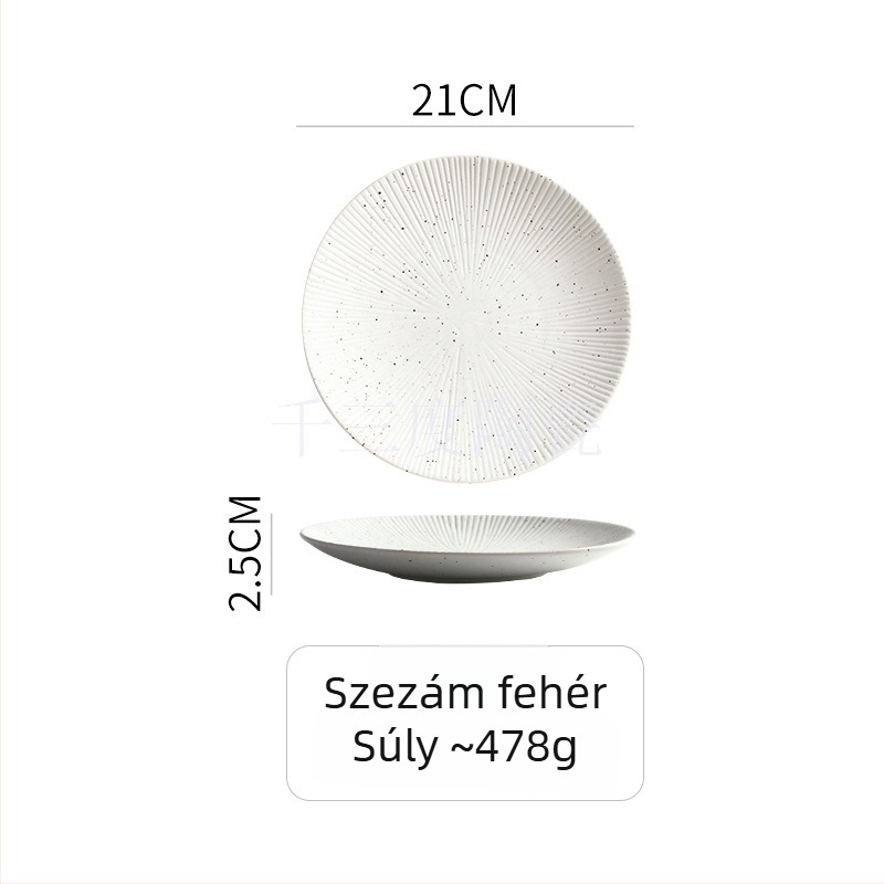 Kerek porcelán vacsoratányér, aláglazúros vonalas mintával, mikrohullámú sütőben használható, könnyű luxus retro stílus — Thousand Three Degrees