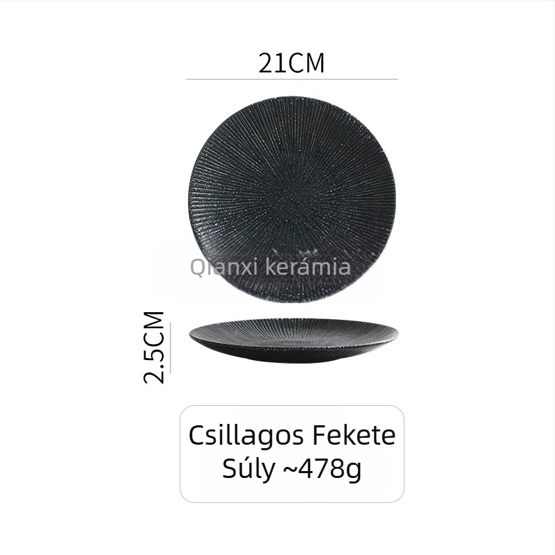Kerek porcelán vacsoratányér, aláglazúros vonalas mintával, mikrohullámú sütőben használható, könnyű luxus retro stílus — Thousand Three Degrees